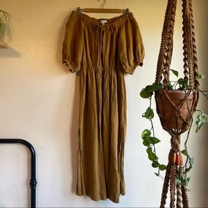 Topshop Off The Shoulder Linen Dress - Size 4 - Mustard Brown - Maxi Length